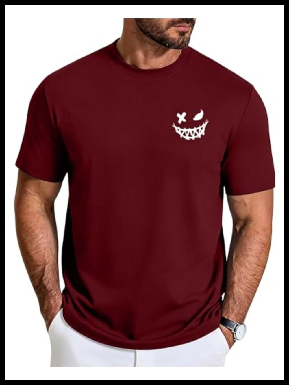 Mens Slim Fit Graphic Tee Crew Neck Lightweight Polyester Casual